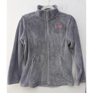North Face Girls Jacket Osito Fleece Gray Pink Fuzzy Winter Size L 14/16 Yrs